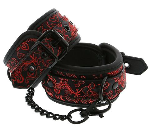 Черно-красные оковы с цепочкой ANKLE CUFFS - 0