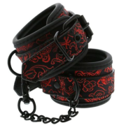 Черно-красные наручники с металлической цепочкой WRIST CUFFS - 0