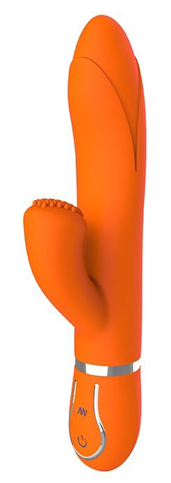 Оранжевый вибратор TENDER TULIP со стимулятором клитора - 22 см. - 0