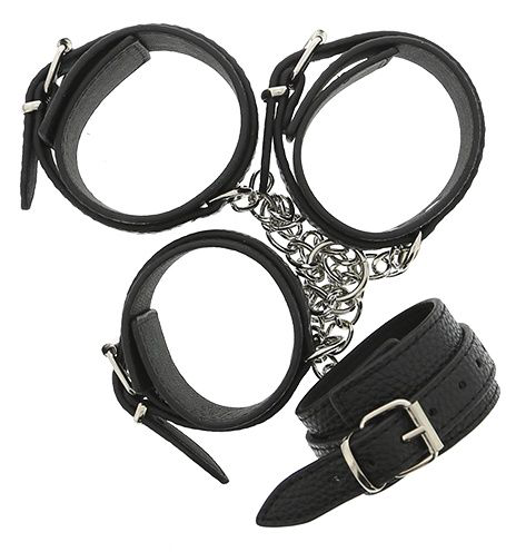 Черные наручники и поножи с креплением HOG TIE CUFF SET - 0