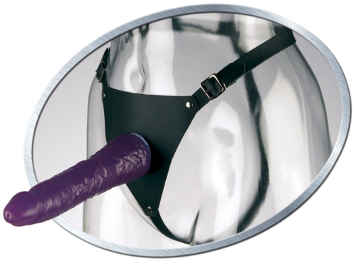 Фиолетовый женский страпон Leather Strap On Satisfy-Her - 19 см. - 0
