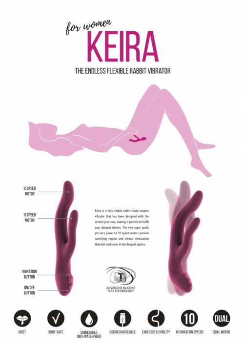 Розовый вибратор Keira с клиторальным отростком - 21,3 см. - 3
