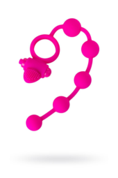 Розовое эрекционное виброкольцо Posedon с анальной цепочкой - 0