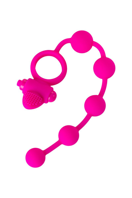Розовое эрекционное виброкольцо Posedon с анальной цепочкой - 3