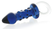Синяя стеклянная анальная втулка с ручкой-кольцом - 10,5 см. - 0