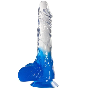 Голубой фаллоимитатор с прозрачным стволом и присоской - 17,8 см.