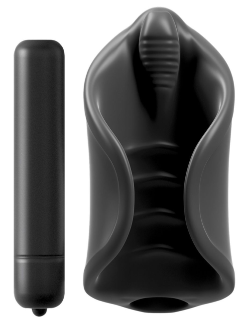 Чёрный мастурбатор Vibrating Silicone Stimulator с вибрацией - 1