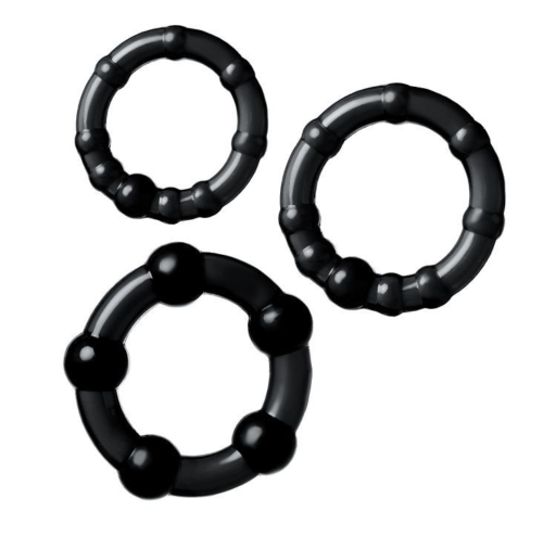Набор из 3 черных силиконовых эрекционных колец разного размера - 0
