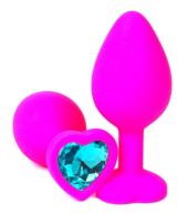Розовая силиконовая пробка с голубым кристаллом-сердечком - 8 см. - 0