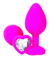 Розовая силиконовая пробка с прозрачным кристаллом-сердцем - 10,5 см. - 0