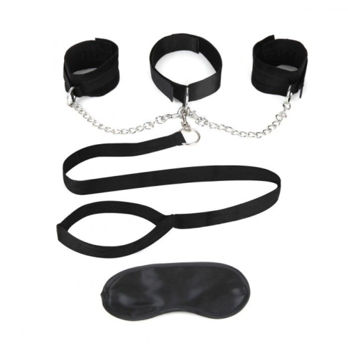 Чёрный ошейник с наручниками и поводком Collar Cuffs Leash Set - 0