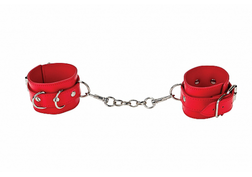 Красные кожаные наручники с заклёпками - 0