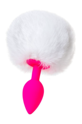Розовая анальная втулка Sweet bunny с белым пушистым хвостиком - 1