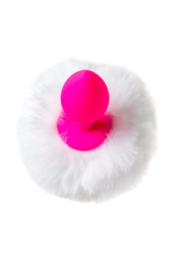 Розовая анальная втулка Sweet bunny с белым пушистым хвостиком - 5