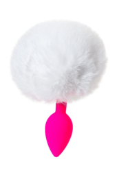 Розовая анальная втулка Sweet bunny с белым пушистым хвостиком - 2