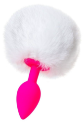 Розовая анальная втулка Sweet bunny с белым пушистым хвостиком - 0