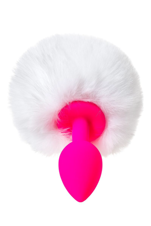 Розовая анальная втулка Sweet bunny с белым пушистым хвостиком - 3