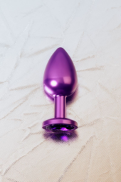 Фиолетовый анальный плаг с кристаллом фиолетового цвета - 8,2 см. - 8