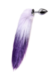 Серебристая металлическая анальная втулка с фиолетово-белым хвостом - размер M - 1