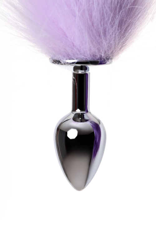 Серебристая металлическая анальная втулка с фиолетово-белым хвостом - размер S - 7