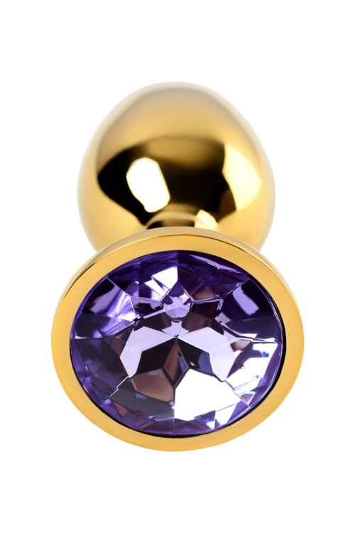 Золотистая коническая анальная пробка с фиолетовым кристаллом - 7 см. - 3