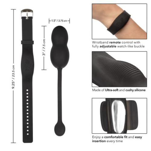 Черные вагинальные виброшарики с браслетом-пультом Wristband Remote Ultra-Soft Kegel System - 2