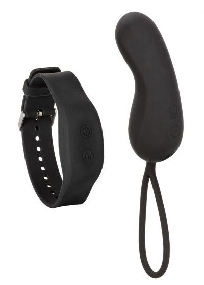 Черное виброяйцо с браслетом-пультом Wristband Remote Curve - 0