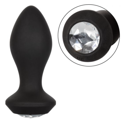 Черная анальная пробка с вибрацией и кристаллом Power Gem Vibrating Crystal Probe - 10,75 см. - 5