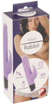 Сиреневый мини-вибратор с клиторальным отростком Mini Rabbit - 15,3 см. - 3