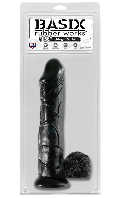 Чёрный фаллоимитатор-гигант 12 Mega Dildo -32,4 см. - 1