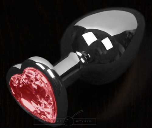 Графитовая анальная пробка с красным кристаллом в виде сердечка - 8,5 см. - 0