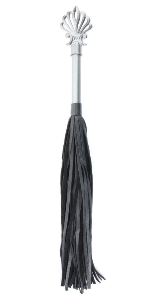 Черная плеть из кожи Gray с серебристой ручкой - 64 см. - 2