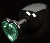 Графитовая анальная пробка с зеленым кристаллом в виде сердечка - 6 см. - 0