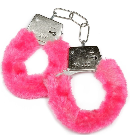 Металлические наручники с розовой опушкой и ключиком - 0