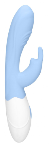 Голубой вибратор Juicy Rabbit со стимулятором клитора - 19,5 см. - 1