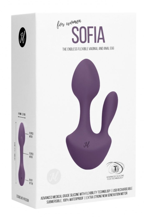 Фиолетовый анально-вагинальный вибратор Sofia - 13 см. - 1