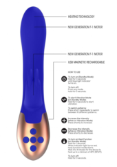 Синий вибратор Opulent с функцией нагрева и клиторальной стимуляцией - 20 см. - 3
