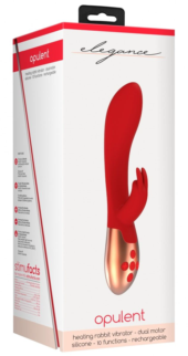 Красный вибратор Opulent с функцией нагрева и клиторальной стимуляцией - 20 см. - 1