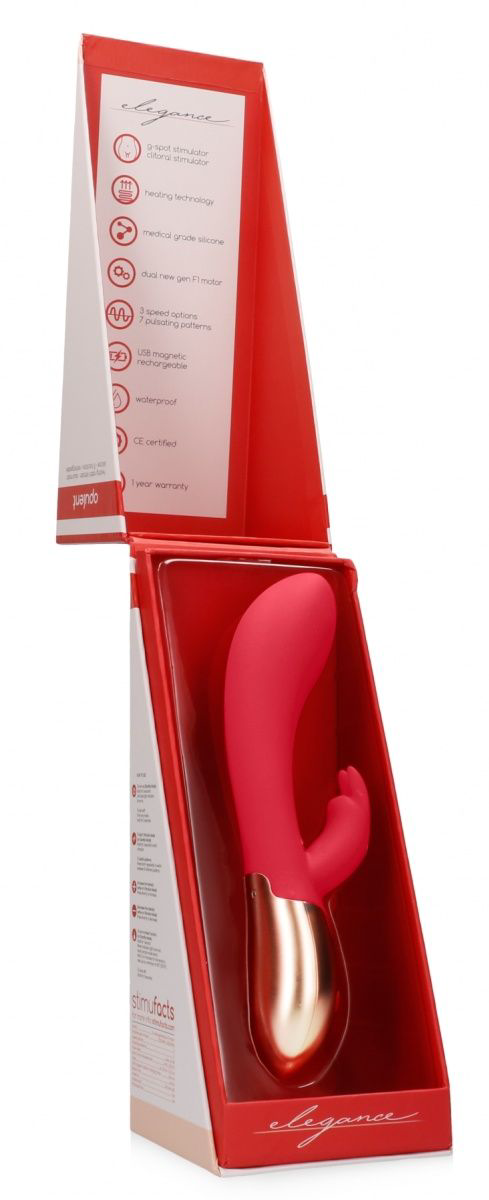 Красный вибратор Opulent с функцией нагрева и клиторальной стимуляцией - 20 см. - 2