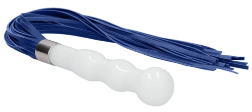 Белый анальный стимулятор-плеть Whipster с синими хвостами - 2