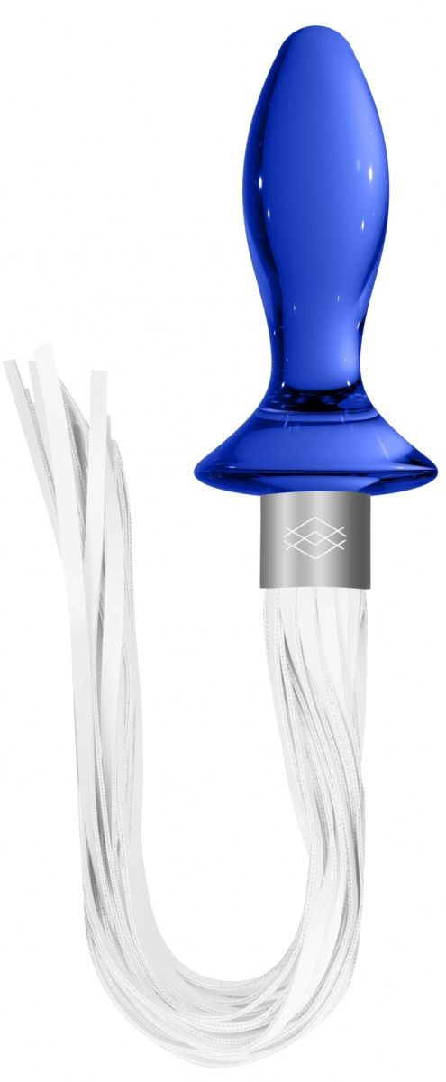 Синяя анальная пробка-плеть Tail с белыми хвостами - 0