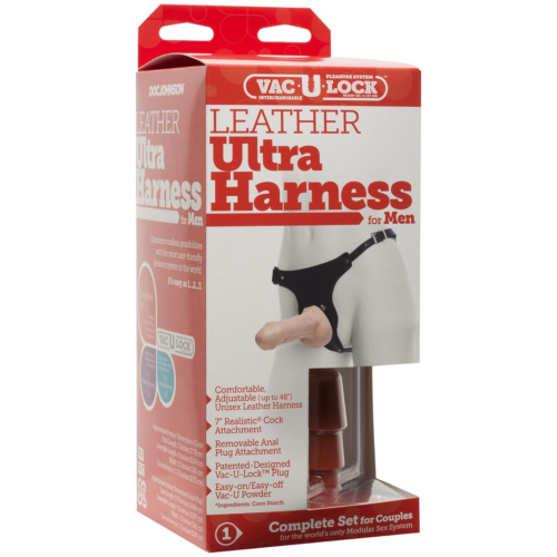 Мужской страпон Vac-U-Lock Set Leather Ultra Harness - 17,8 см. - 3