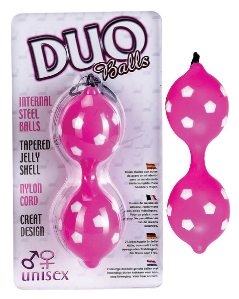Розовые вагинальные шарики со смещенным центром тяжести DUO BALLS - 0