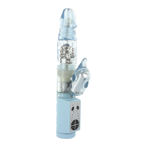 Нежно-голубой вибратор DOLPHIN с клиторальным отростком - 20 см. - 0