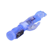 Ротатор голубого цвета с вибрацией и клиторальным стимулятором - 23 см. - 2