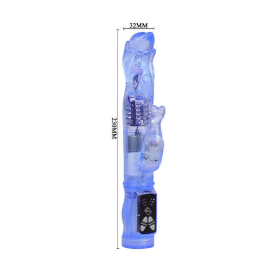 Ротатор голубого цвета с вибрацией и клиторальным стимулятором - 23 см. - 3