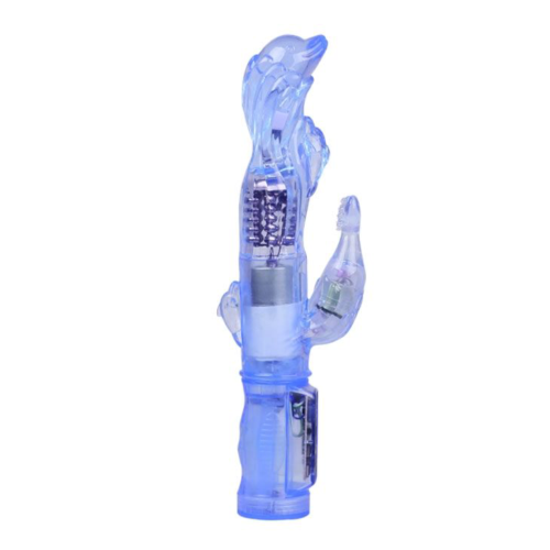 Ротатор голубого цвета с вибрацией и клиторальным стимулятором - 23 см. - 1