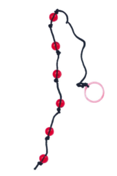 Красные анальные шарики на чёрной веревочке - 20 см. - 0