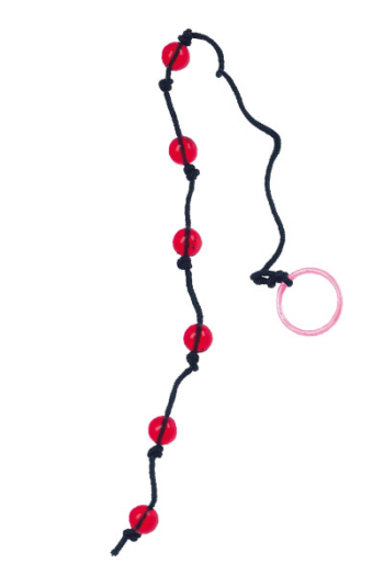 Красные анальные шарики на чёрной веревочке - 20 см.