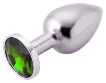 Анальное украшение BUTT PLUG Small с зеленым кристаллом - 7 см.